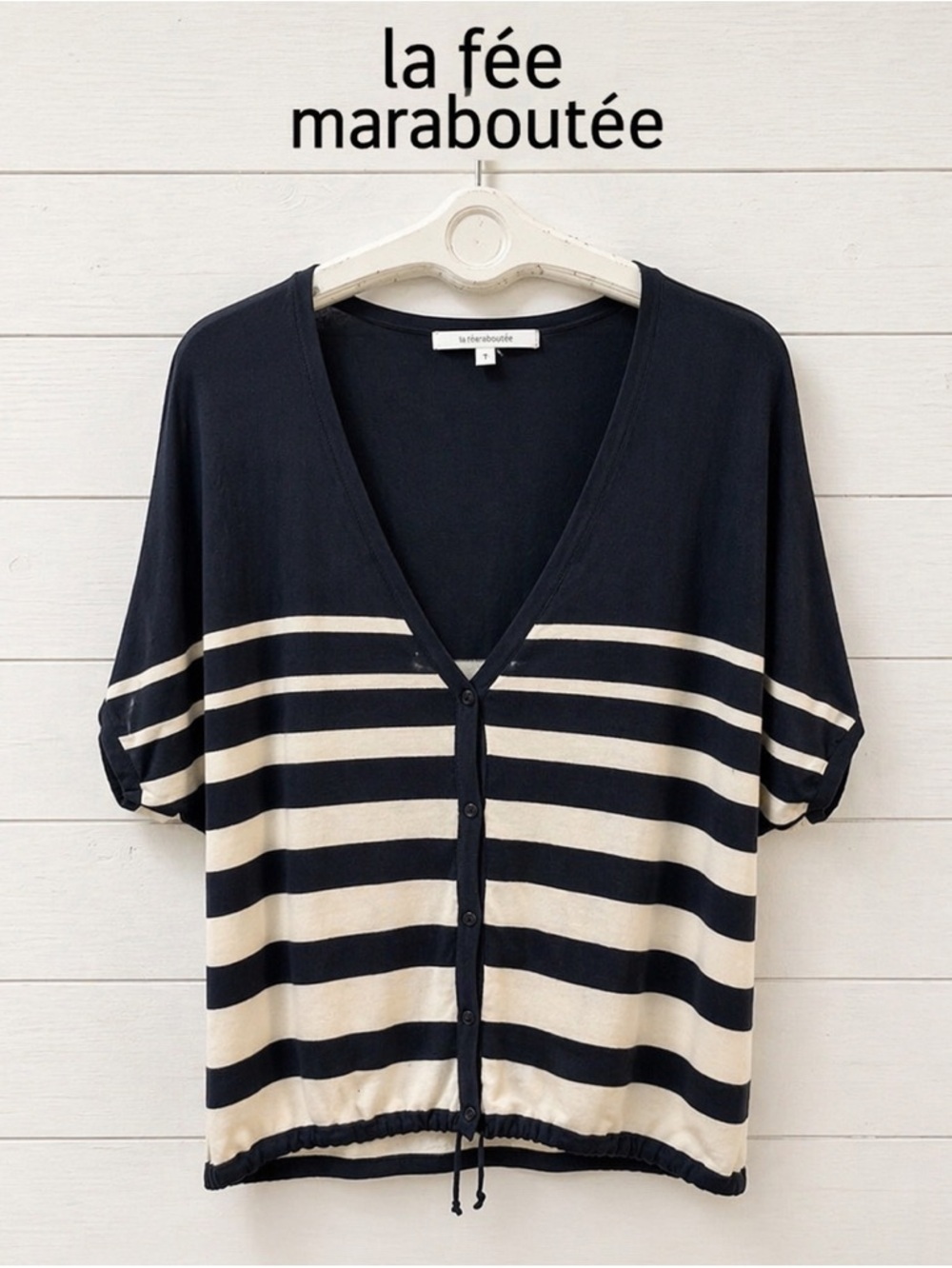 LA FÉE MARABOUTÉE Navy & Cream Striped Knit Cardigan – Size 3 /XL